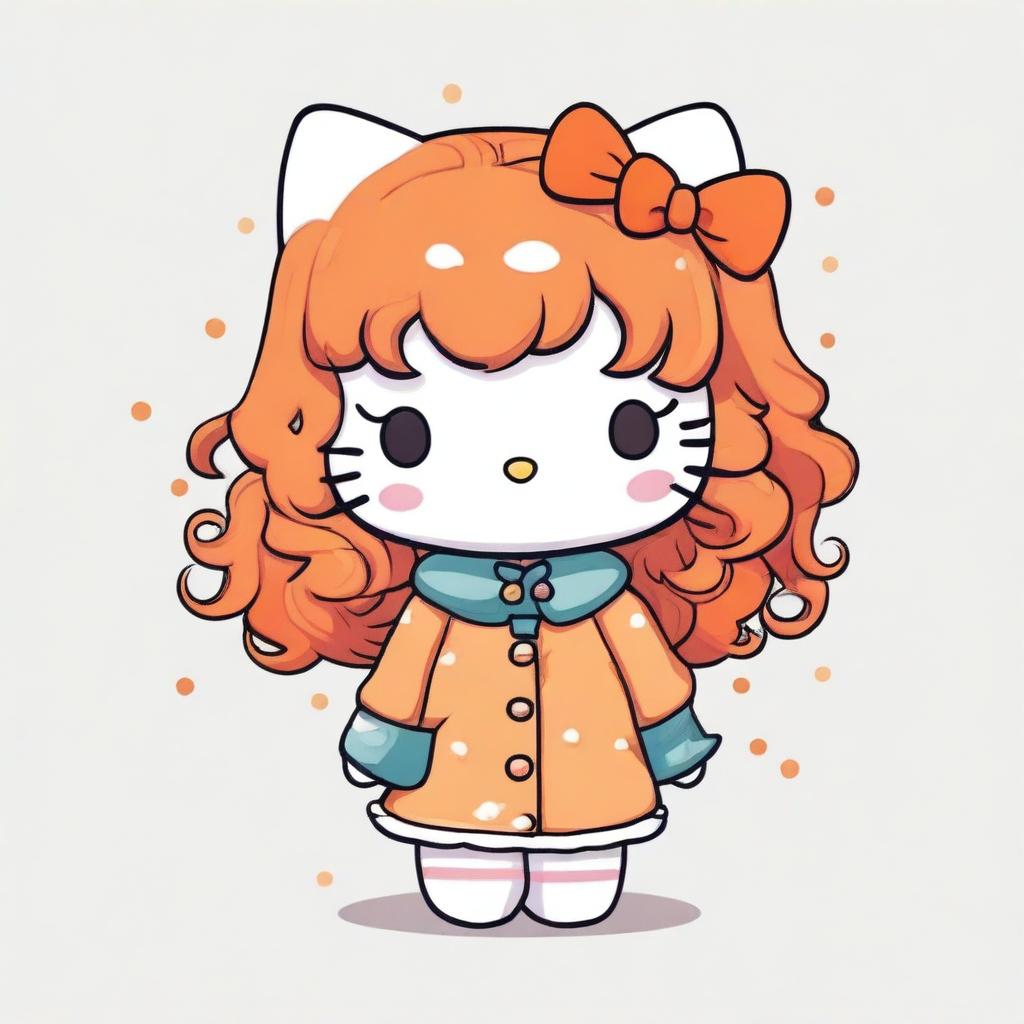 A cute illustration of Hello Kitty featuring ginger curly hair and bangs