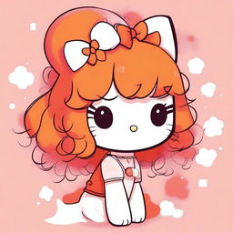 A cute illustration of Hello Kitty featuring ginger curly hair and bangs