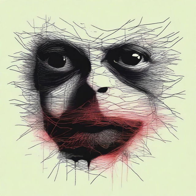 Depict a dark and eerie scene showing the pattern of a serial killer who cuts the victims' eyelids and sews their mouths with threads of different colors, inserting a black moth inside their mouths