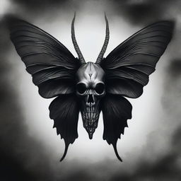 Depict a skull transformed into a black moth