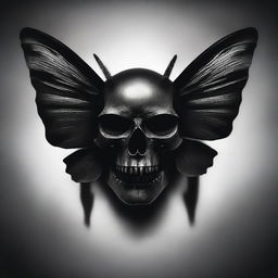 Depict a skull transformed into a black moth