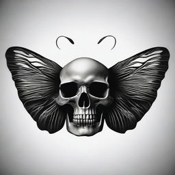 Depict a skull transformed into a black moth