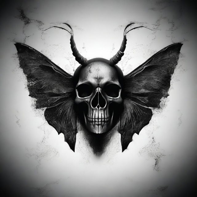 Depict a skull transformed into a black moth