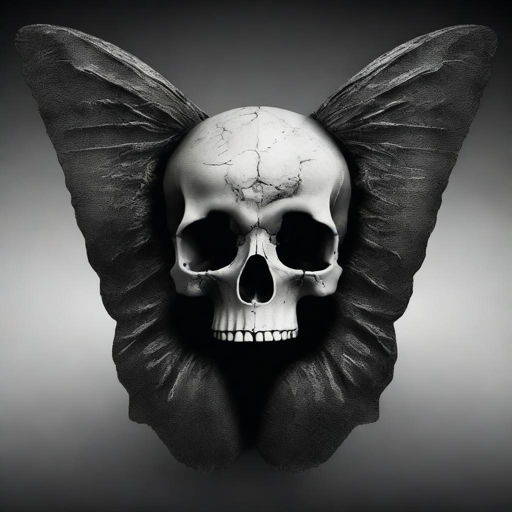 Book cover featuring a skull superimposed on a black moth, merging them into a single entity