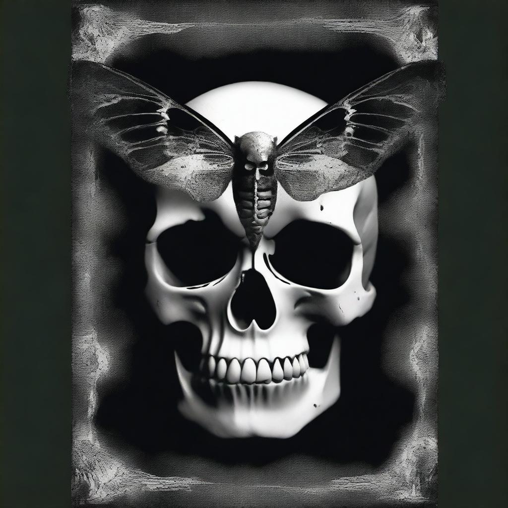 Book cover featuring a skull superimposed on a black moth, merging them into a single entity