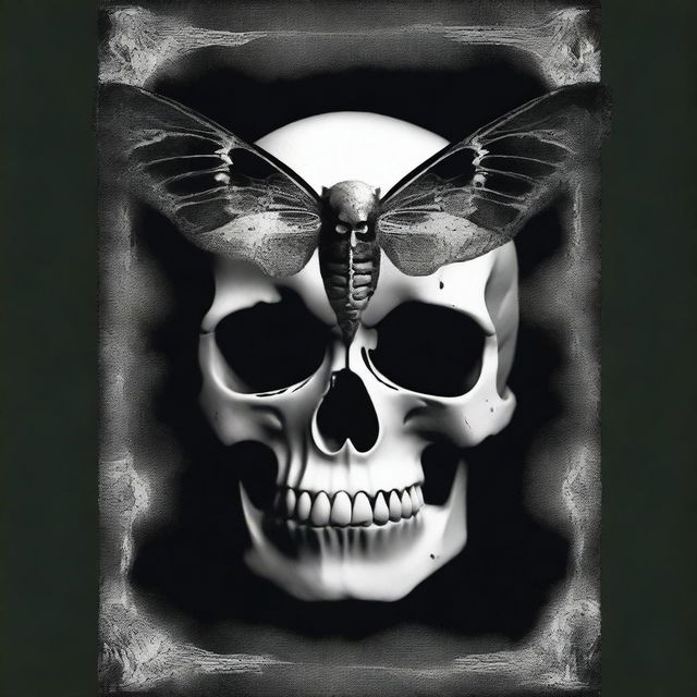 Book cover featuring a skull superimposed on a black moth, merging them into a single entity