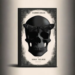 Book cover featuring a black moth superimposed on the silhouette of a skull