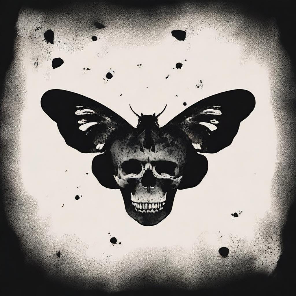 Book cover featuring a black moth blended with the silhouette of a skull