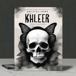 Book cover featuring elements of a serial killer, a black moth, and a skull