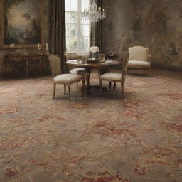 An elegant carpet showcasing famous painting designs woven seamlessly into the fabric