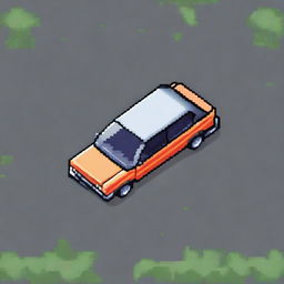 A top view of a pixelated car, showcasing the vehicle's roof, windows, and basic body shape in a pixel art style