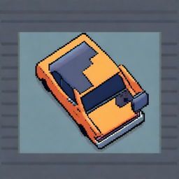 A top view of a pixelated car, showcasing the vehicle's roof, windows, and basic body shape in a pixel art style