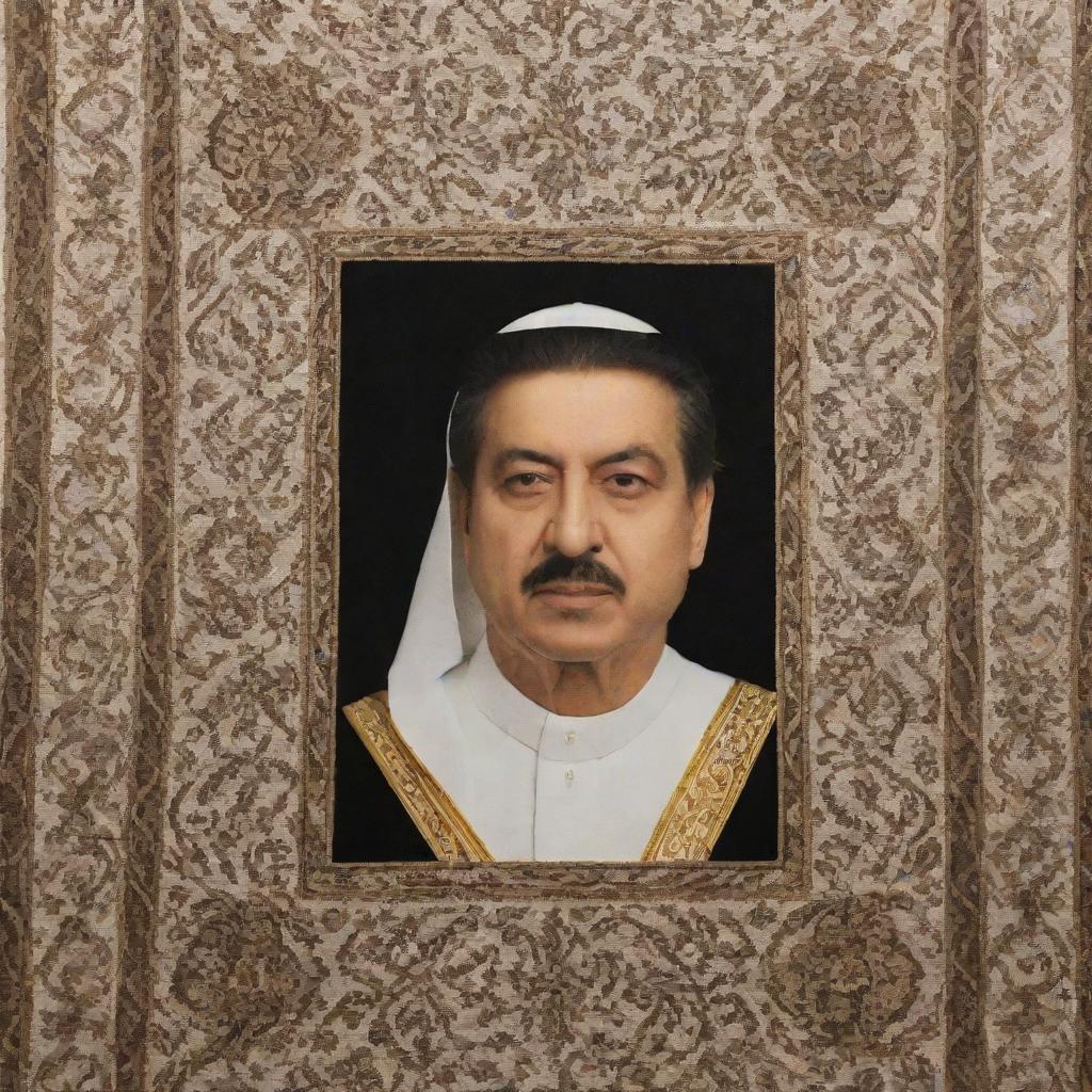 A well-crafted carpet featuring an intricate image of the Saudi King meticulously woven into its design