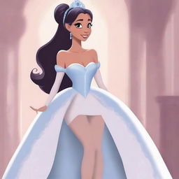 A stylized illustration of a princess resembling Ariana Grande, wearing elegant stockings