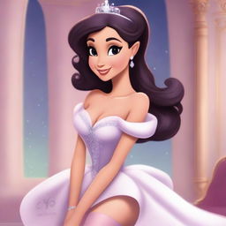 A stylized illustration of a princess resembling Ariana Grande, wearing elegant stockings