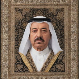 A well-crafted carpet featuring an intricate image of the Saudi King meticulously woven into its design