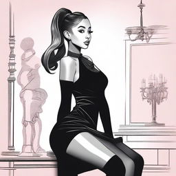 A stylized illustration of Ariana Grande, wearing elegant stockings