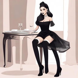 A stylized illustration of Ariana Grande, wearing elegant stockings