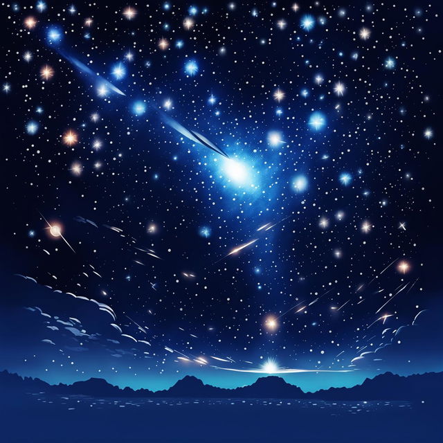 An enchanting night sky filled with twinkling stars and a radiant comet streaking across, exuding wonder and magic.