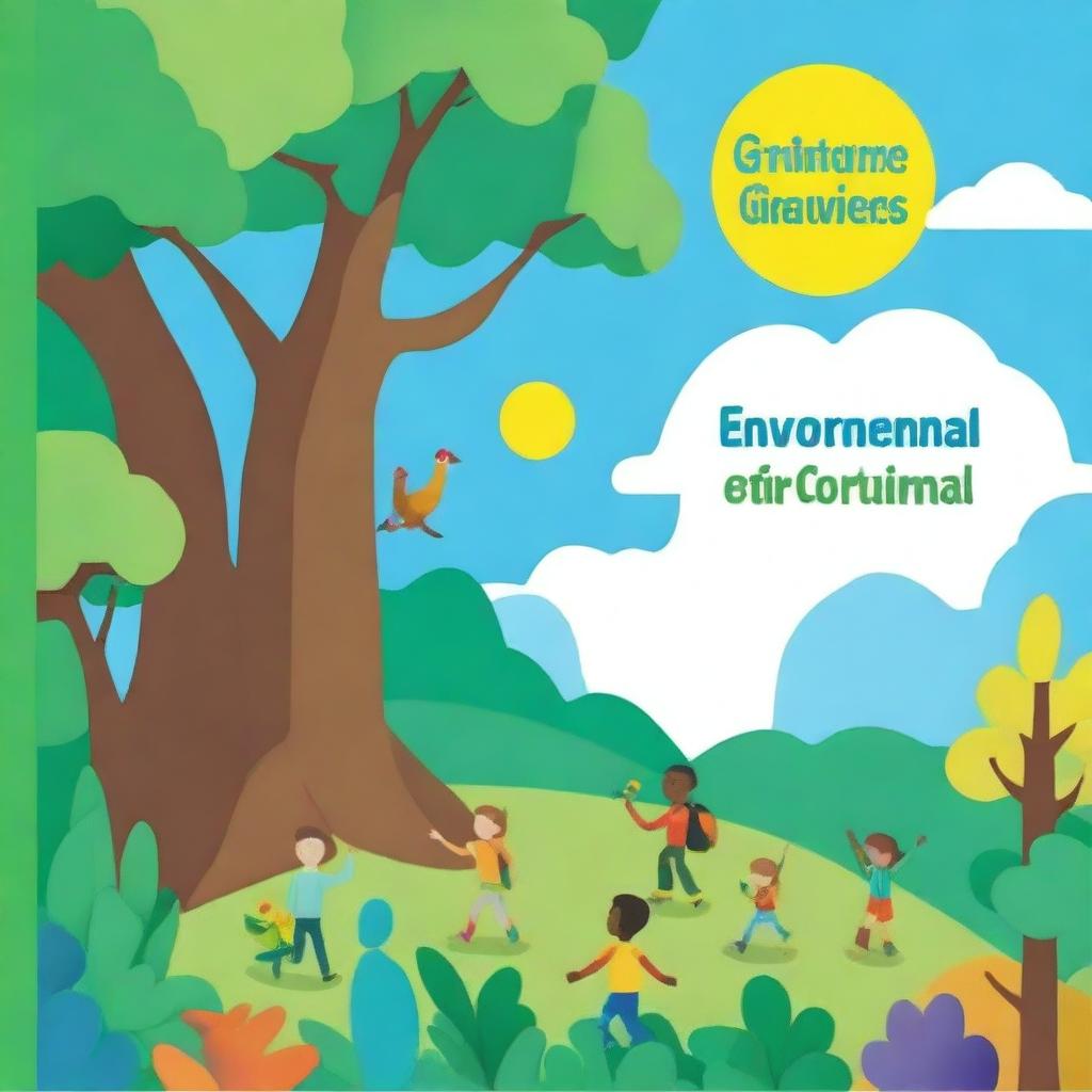 Create a vibrant and engaging book cover for a grade 3 environmental studies textbook