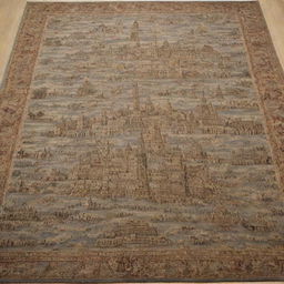 An exquisite carpet depicting famous world landmarks beautifully woven into the fabric