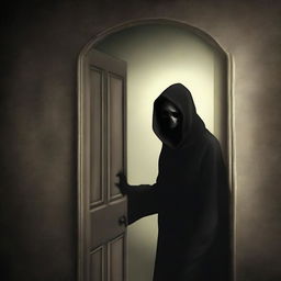 Create a book cover featuring a grim reaper knocking on a door