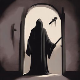 Create a book cover featuring a grim reaper knocking on a door