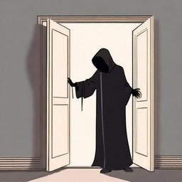 Create a book cover featuring a grim reaper knocking on a door