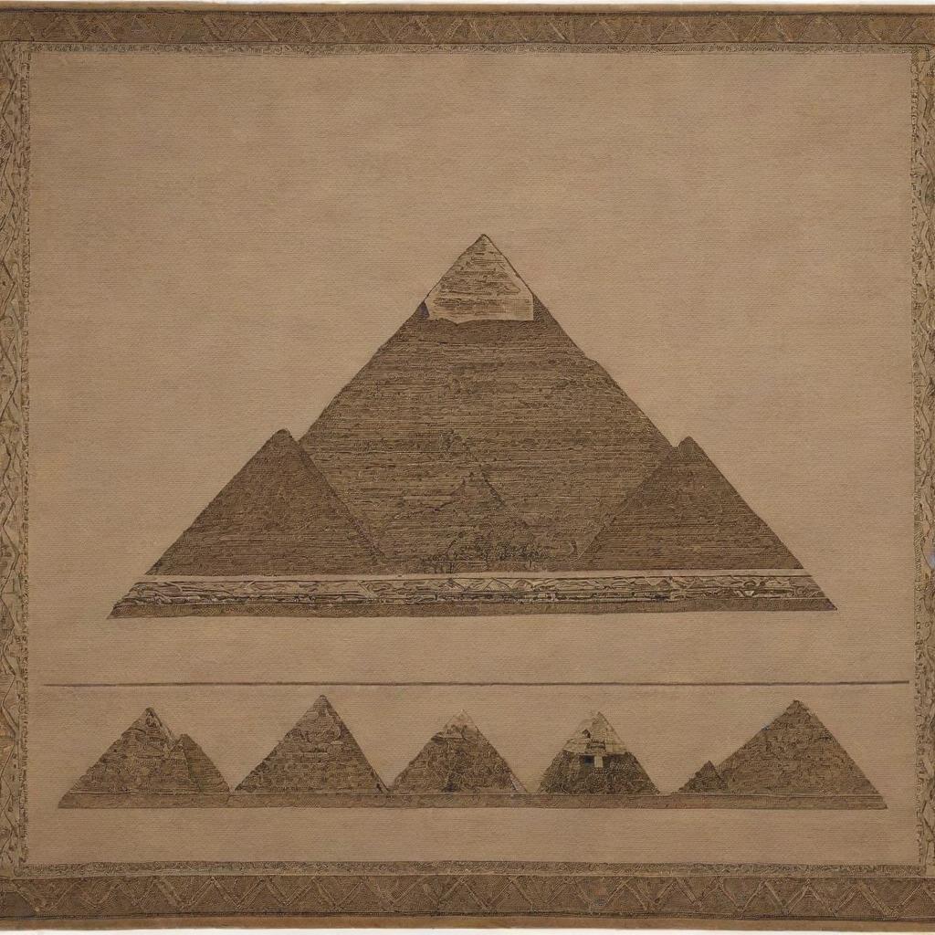 A stunning carpet with a motif of the iconic Egyptian pyramids intricately woven into the design