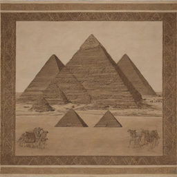 A stunning carpet with a motif of the iconic Egyptian pyramids intricately woven into the design