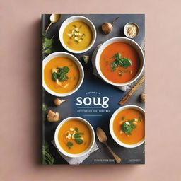 A beautifully designed cookbook cover featuring a variety of soups