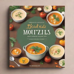 A beautifully designed cookbook cover featuring a variety of soups