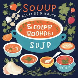 A beautifully illustrated cover for a soup cookbook