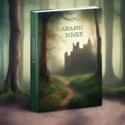 Create a captivating book cover featuring a mysterious forest with a hidden path leading to an ancient castle