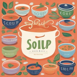 A beautifully illustrated cover for a soup cookbook