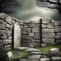 Generate an artistic book cover for a book where the wall of a cemetery is the protagonist