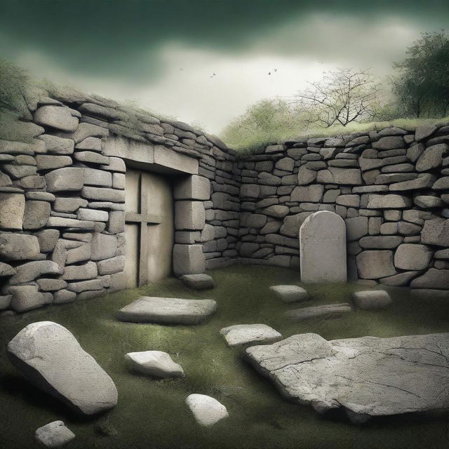 Generate an artistic book cover for a book where the wall of a cemetery is the protagonist