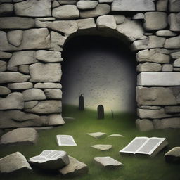 Generate an artistic book cover for a book where the wall of a cemetery is the protagonist