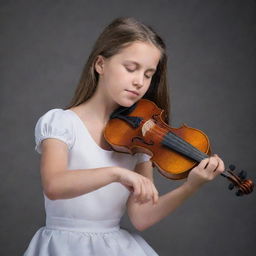 A young girl passionately playing a classic, polished violin.