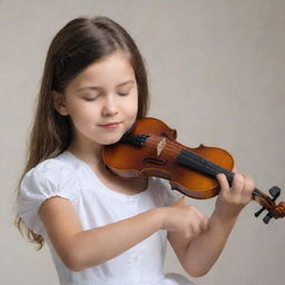 A young girl passionately playing a classic, polished violin.