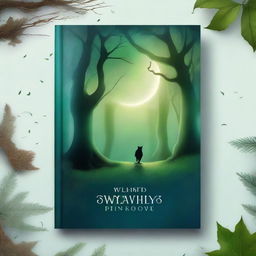 Create a captivating book cover featuring an enchanted forest with mystical creatures, a hidden path, and a glowing moon