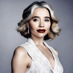 A detailed and elegant portrait of Emilia Clarke wearing stylish and fashionable clothing