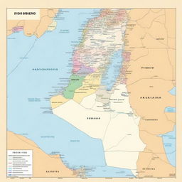 A detailed and accurate map featuring the countries of Palestine and Lebanon, showcasing their geographical boundaries, major cities, and notable landmarks