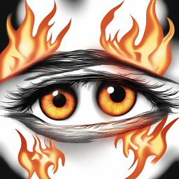 A detailed drawing of eyes with flames reflecting in them