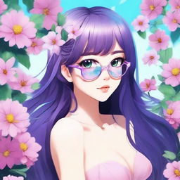 Crea una portada de estilo anime con una chica de cabello largo y suelto, peinado en coletas