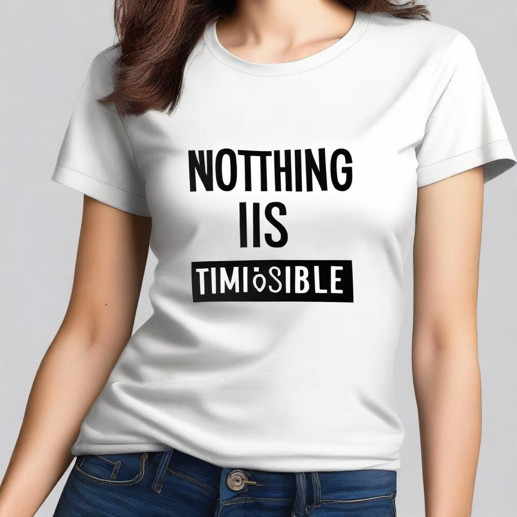 A stylish and modern t-shirt design featuring the inspirational quote 'Nothing is impossible' prominently displayed