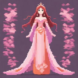 A pixel art depiction of a fantasy princess avatar with a pink and orange color scheme