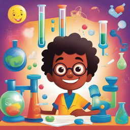 An illustration featuring Janjão, a curious young boy, exploring the world of science