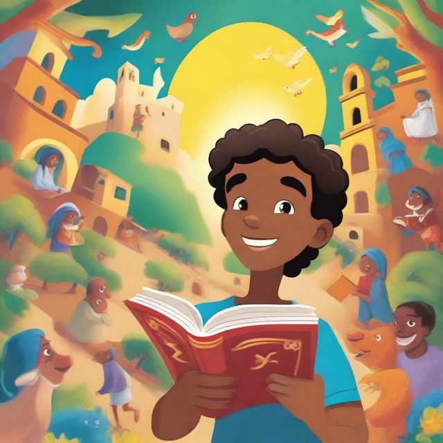 An illustration featuring Janjão, a curious young boy, exploring stories from the Bible