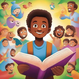 An illustration featuring Janjão, a curious young boy, exploring stories from the Bible